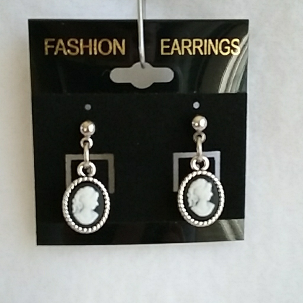 Womens Silver And Navy Blue Cameo Post Earrings